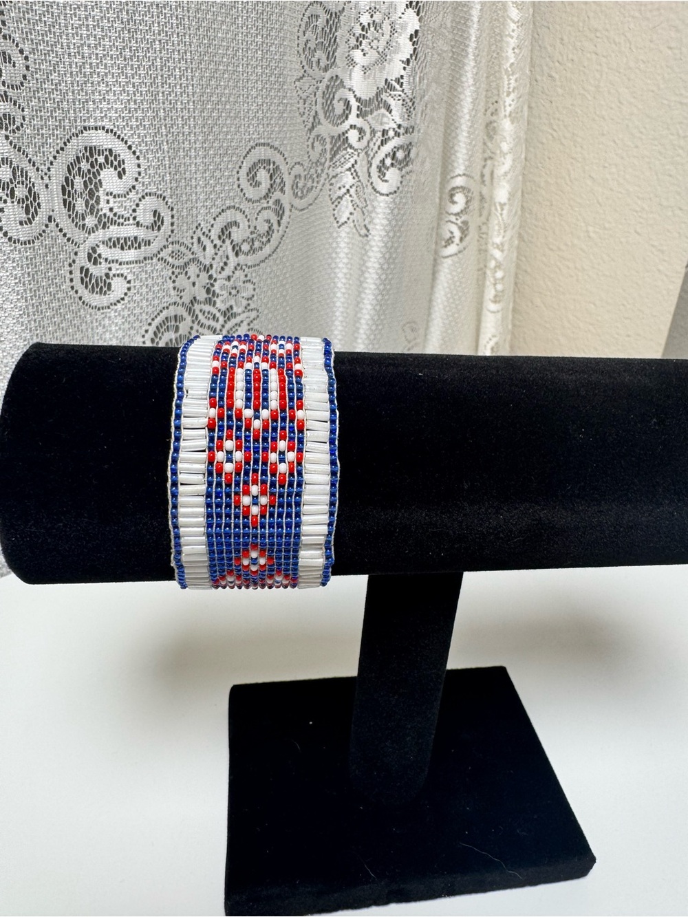 Handmade Red, White & Blue Beaded Bracelet